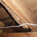 A repaired floor joist in a Ashburn crawl space.