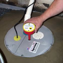 A newly installed sump pump system in a basement in Herndon